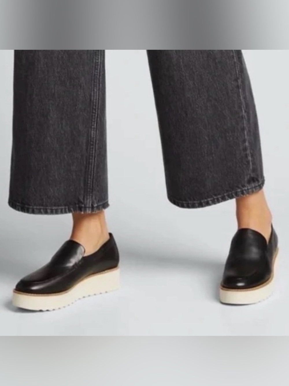 Vince Zeta Lamb Leather Black Platform Slip-Ons with Cream Sole